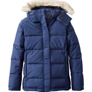 L.L.Bean Ultrawarm Down Parka Large Regular Night Blue Faux Fur Hood